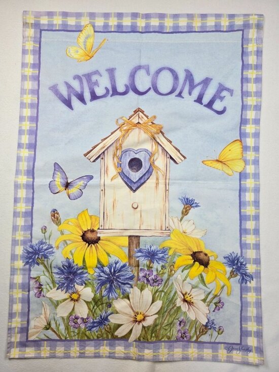 Unbranded Other - Decorative Welcome Garden Flag With Birdhouse & Flowers Blue & Yellow 28" X 40"